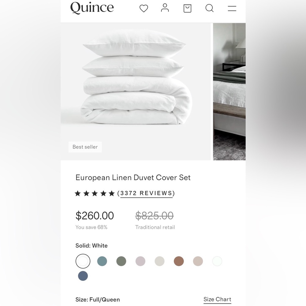 NWT Quince European White Linen Queen Duvet Set with Shams - Picture 4 of 5